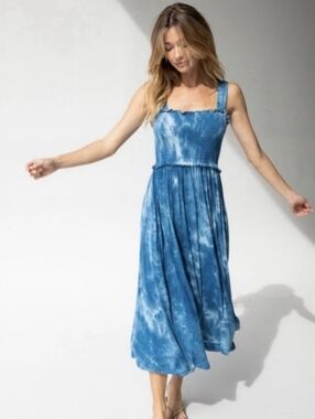 NATURAL LIFE Blue Tie-Dye Maxi Dress Boho Fairycore Whimsy